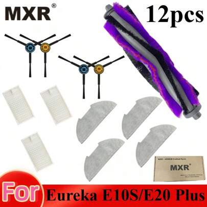 Juego de accesorios de repuesto para aspiradora Eureka E10S E20 Plus Robot | Almohadillas de trapeador lavables, filtros HEPA, cepillo principal, cepillos laterales Kit para limpieza profunda del hogar