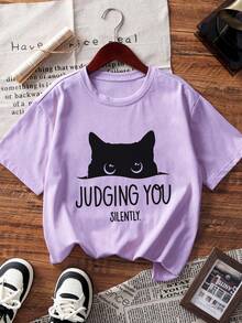 3pcs/Set Tween Girls' Cartoon Cat Print Short Sleeve T-Shirts, Suitable For Tween GirlsSummer Tops, Young Student Clothing - Multicolor - View 4