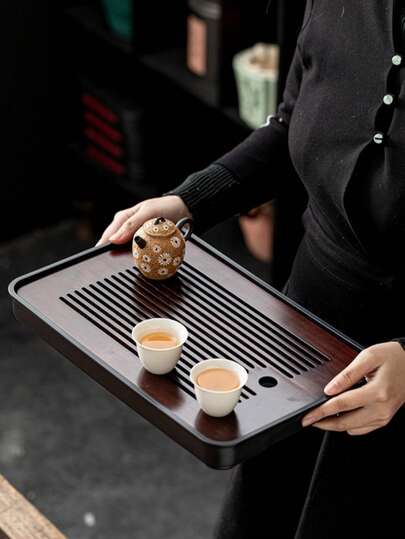 一套带沥水托盘的木制茶具，便携式功夫茶盘，咖啡托盘，食物托盘，适合居家和户外使用，圣诞礼物