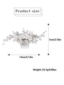 1pc Handmade Floral Hair Accessory, Elegant Bridal Headpiece For Wedding - Multicolor - View 5