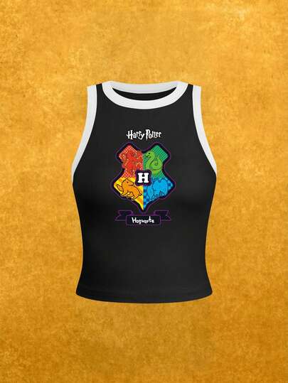 Whysmera SHEIN X Harry Potter Top sin mangas estampado de colaboración para mujer - Cómodo y de moda, una pieza esencial para el armario de verano