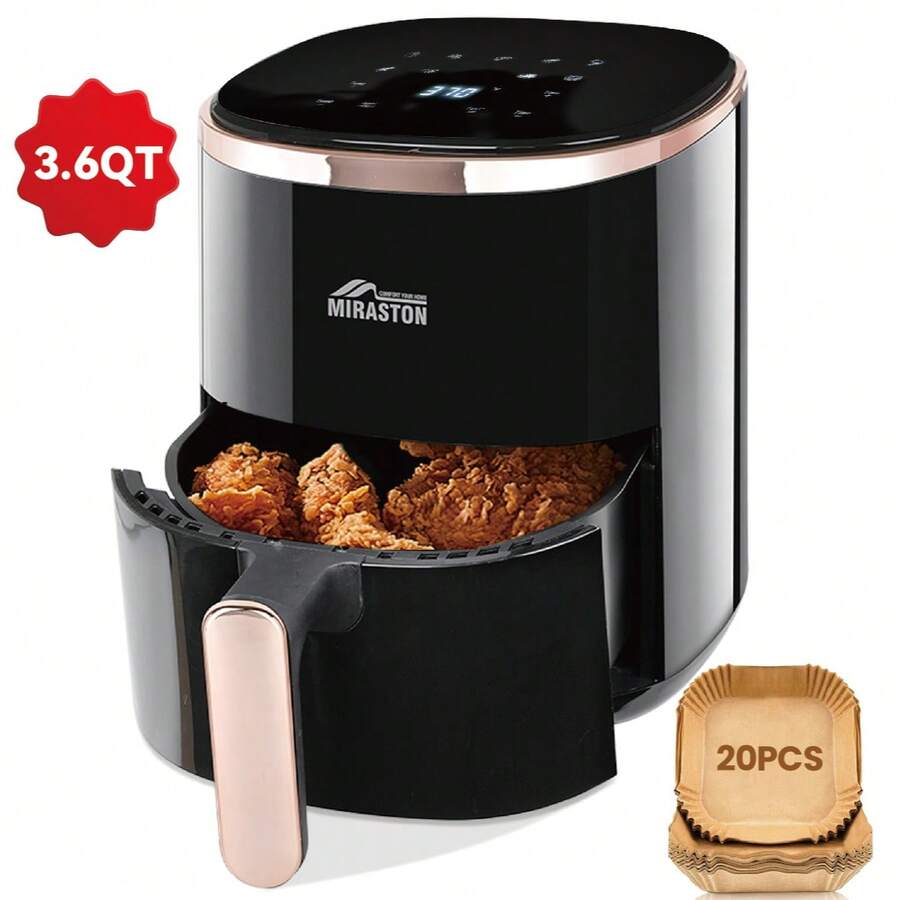 YMS 3.6QT Touchscreen Air Fryer, Black, 8-In-1 Preset Functions, Oil-Free Healthy Cooking, Fast & Easy To Clean, Perfect For Family Meals, Kitchen Air Fryers