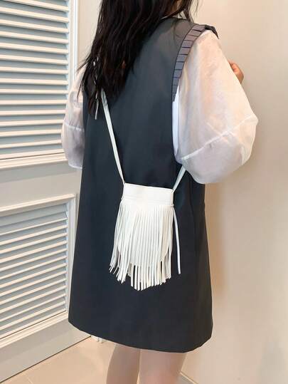 Large Capacity Tassel Handbag, New Korean Fashion Simple Women's Shoulder Bag, Casual Crossbody Bag For Students Back To School Season