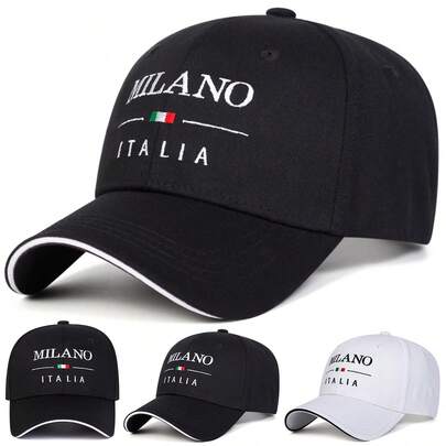 1pc Men's Milano Italia Embroidered Baseball Cap, Adjustable Outdoor Sun Protection Casual Hat, Suitable For Spring, Autumn, Travel, Beach, Party