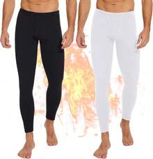 2-Pack Thermal Underwear Pants For Men, Fleece Lined For Cold Weather - 04 - 黑/白 - 查看 6