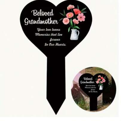 2D平面印刷，天使造型亚克力纪念牌，1件装，适合祖母，防水户外墓地花园标记，黑色哀悼牌，适合阵亡将士纪念日、复活节、感恩节