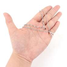 2pcs Set Minimalist Red Heart Crystal Letter Pendant & Silver Stainless Steel Lip Chain Necklace For Women - Silver - View 3