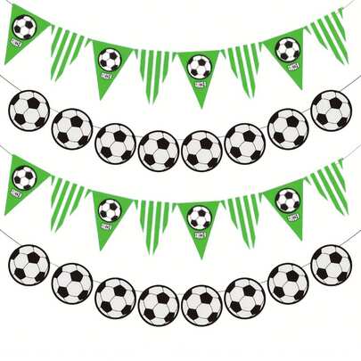 Bộ 4 món trang trí tiệc chủ đề bóng đá, băng rôn trang trí tiệc bóng đá, dây cờ giấy hình quả bóng đá cho các hoạt động thể thao, tiệc sinh nhật, cờ đôi, trang trí giải đấu bóng đá, trang trí tiệc bóng đá, đồ dùng trang trí tiệc sinh nhật chủ đề bóng đá bằng giấy.