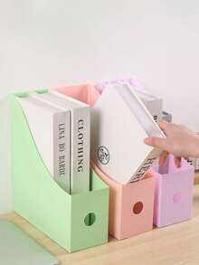 3pcs/1pc,Desktop File Rack Students Use Data Rack Office Supplies To Organize Plastic Bookshelves File File Storage Box, School Season - A - View 4