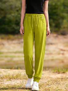 1件装女士轻盈冰丝运动慢跑裤，透气休闲裤，适合户外休闲、徒步旅行 - 黃色 - 查看 11