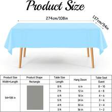 Bộ 10 khăn trải bàn nhựa màu hồng đậm, kích thước 54" x 108", khăn trải bàn dùng một lần hình chữ nhật, khăn trải bàn nhựa dùng cho các bữa tiệc. - màu xanh nhạt - Xem 5