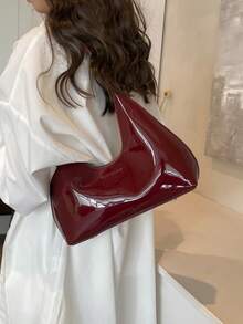 Túi đeo vai lưỡi liềm bằng da sơn mài màu đỏ phong cách Hàn Quốc, Túi xách nữ, Túi đeo nách thời trang, Chất lượng tốt - Màu Đỏ Sâu - Xem 3
