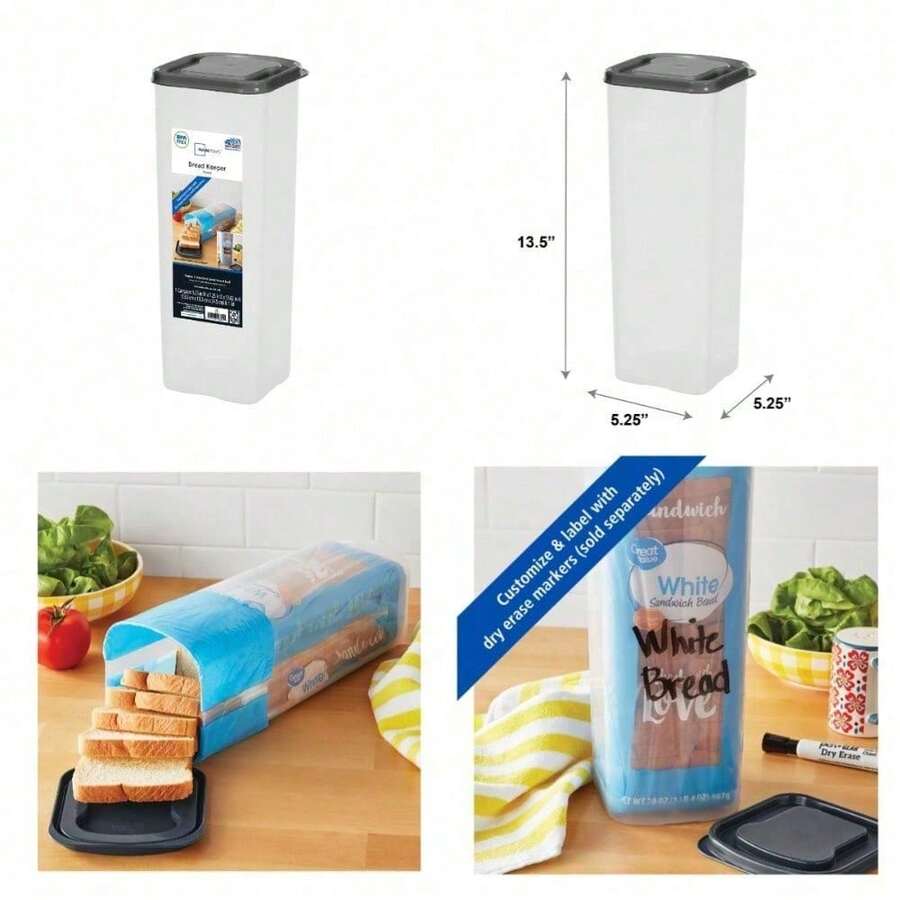 Honey-Bread Plastic Storage Keeper, Clear With Gray Lid (1 Each) 5.25" X 5.25" X 13.62" - 1 - 查看 1