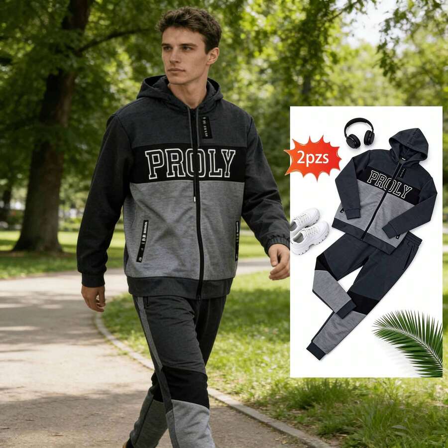Men's Tracksuit: Hoodie And Tracksuit Bottoms - Dark Grey - View 1