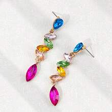 1对女士优雅水钻镶嵌长耳环，适合日常佩戴 - 彩色 - 查看 3