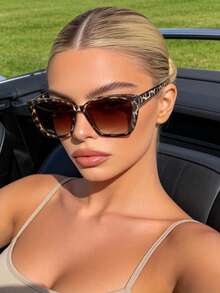 1 Pair Women's Leopard Print Element Glasses, Brown Frame, Cat Eye Shape, Fashionable Gradient Lenses, Suitable For Summer Travel And Beach Wear, An Ideal Fashion Accessory - Multicolor - View 4