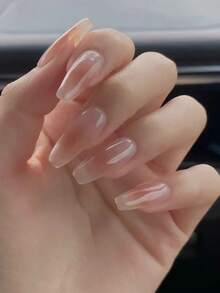 24片棺材形美甲贴片套装，腮红设计 + 1瓶果冻胶 + 1个指甲锉，适合女性和女孩约会 - 彩色 - 查看 1