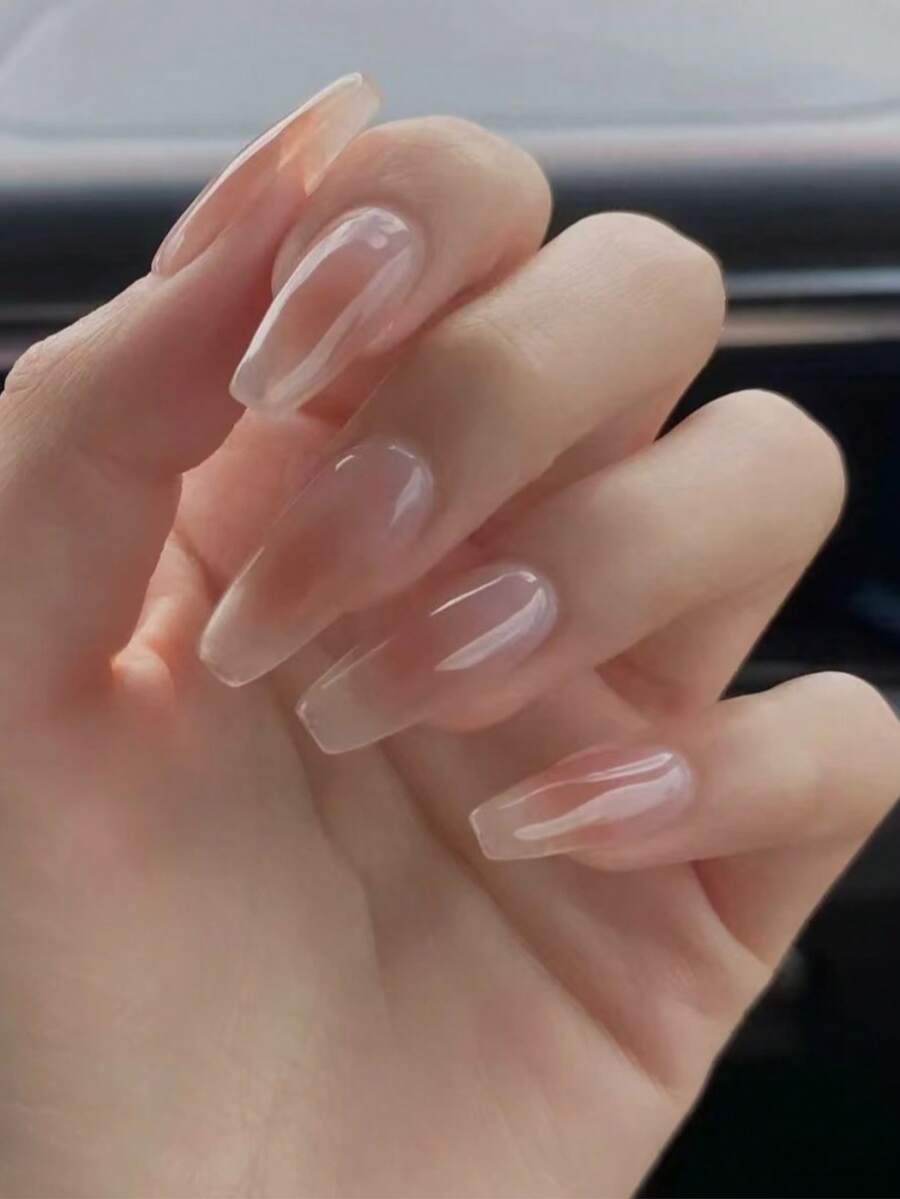 24片棺材形美甲贴片套装，腮红设计 + 1瓶果冻胶 + 1个指甲锉，适合女性和女孩约会 - 彩色 - 查看 1