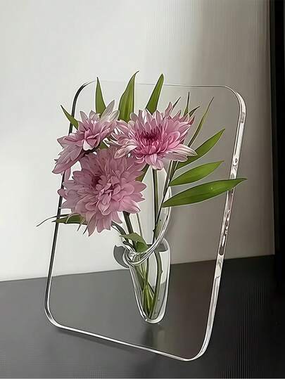 1 pieza Jarrón acrílico moderno y minimalista - Diseño rectangular transparente con estructura de marco delicada, jarrón decorativo elegante adecuado para el hogar, la oficina, regalo ideal para Pascua, Día de la Madre, amigos, novio, novia, familia, maestros, colegas, jarrón lindo
