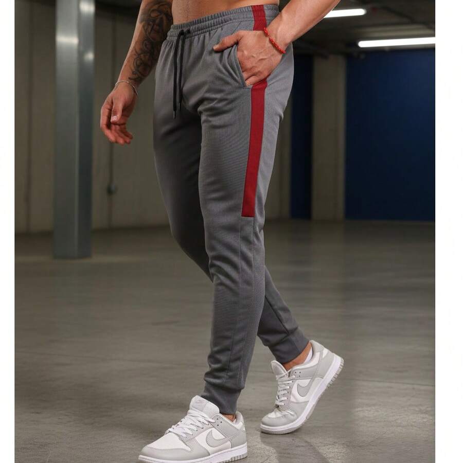 Men's Dry Fit Spandex Pants For Training And Running. Men's Dry Fit Pants For The Gym, Training, Running, And Fitness. - Lead/wine - View 1