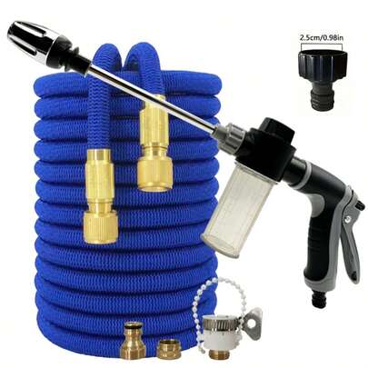 1 Set Multi-Purpose Foam Car Wash Water Gun, Expandable Garden Hose, Adjustable Spray Nozzle