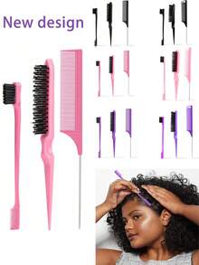 Flex Curl Styling Brush 7件套粉色假发护理入门套装 - 包括卷发造型梳、发际线分缝梳、发际线控制梳、喷雾瓶和假发造型头皮按摩器 - 彩色 - 查看 7