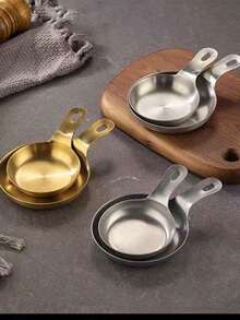 1pc Retro 304 Stainless Steel Sauce Dish With Handle, Western Style Condiment Cup, Kitchen Soy Sauce Vinegar Dipping Plate - Gold - View 3