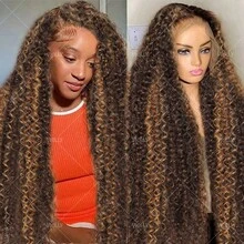 VIOLLY 200pcs High Density 13x4 Full Transparent Lace Front Wig With Baby Hair, Brown/Natural Black/Brown Ombre Honey Blonde Deep Wave Curly Synthetic Wig, Heat Resistant & Easy Maintenance, Suitable For Cosplay, Daily Life, Weekend, Party, Date, Shopping, Ideal Gift For Women - SP4/27 - View 9