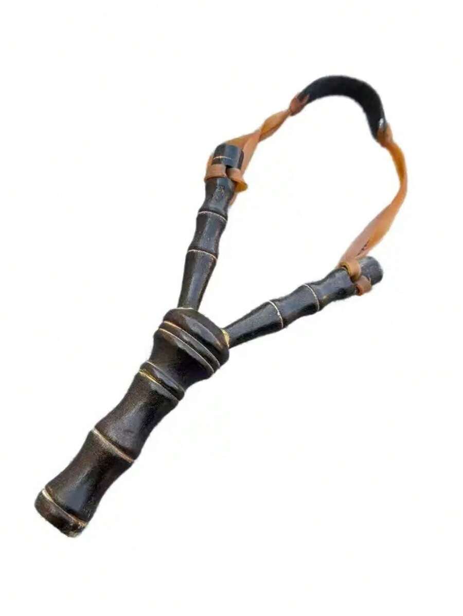 1个木制竹节弹弓，经典传统户外互动游戏，趣味狩猎射击玩具 - 黑色 - 查看 1