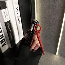 Keychain,Lanyard Luxury Ins Wine Red Straw Mat Pattern Phone Case With Sunflowers Leather Strap Compatible With Samsung Galaxy ZFlip7 Z Flip6 ZFlip 5 Zflip6 Zflip5 Shockproof Back Cover - Burgundy - View 8