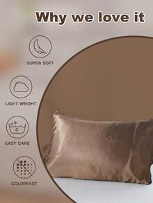 Bộ 2 vỏ gối satin - Vỏ gối satin polyester, kích thước tiêu chuẩn, màu trơn, kiểu đóng mở dạng phong bì, phù hợp cho tóc và da, dùng cho phòng ngủ/phòng khách/ký túc xá (nam/nữ)/du lịch. - Cà phê nâu - Xem 8