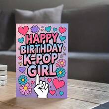 A Birthday Card Featuring KPOP Girl Prints With Heart And Flower Designs, Perfect For Birthday Celebrations And Gifts - Multicolor - View 5