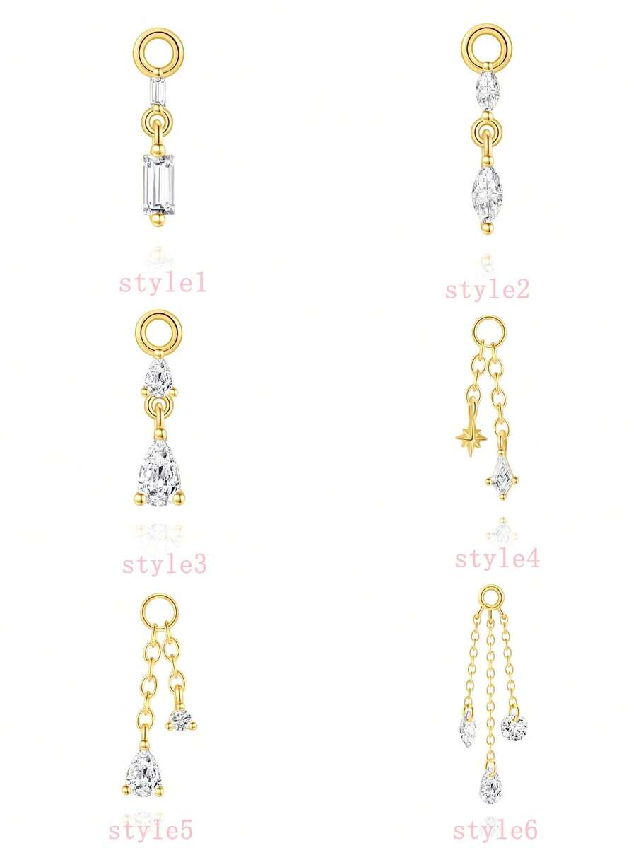 SereneSpark 1pc 925 Sterling Silver Geometric Cubic Zirconia Pendant Earring Set, Hypoallergenic Pure Silver, Suitable For Women's Daily, Date, Vacation, Wedding, Party, Holiday Gift - Gold - View 1