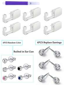 5PCS-17PCS Ear Piercing Kit Disposable Self Piercing Gun With 3mm Silver Earring Studs Home Use Ear Piercing Tool - Multicolor - View 11