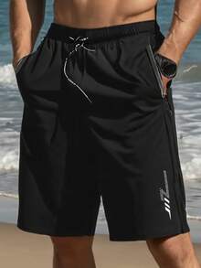 1pc Plus Size Men's Summer Boyfriend Style Running, Fitness, Cycling, Outdoor, Hiking, Exercise Shorts - Black - View 8