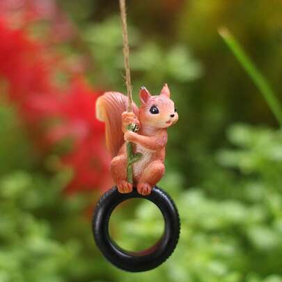 1件装摇摆松鼠树脂工艺品，适用于花盆、草坪、庭院、户外花园，春夏庭院装饰，热门春夏生日、情人节、派对礼物