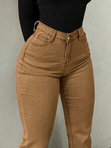 GILIPUR Quần jeans ống loe kiểu Y2K dành cho nữ, quần denim co giãn ôm sát màu vàng, kiểu dáng thanh lịch, thời trang đường phố, đa năng, thích hợp cho mùa xuân. - Màu vàng - Xem 4