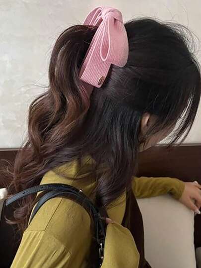 1pc Retro Ribbon Bow Banana Hair Clip, Korean Elegant Updo Hair Accessory, Versatile Commute Hair Decoration