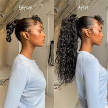 Deep Water Wave Drawstring Ponytail Extensions Human Hair 24 26 Inch Brazilian Remy Natural Black Ponytail Colour For Women - Natural Black - View 8