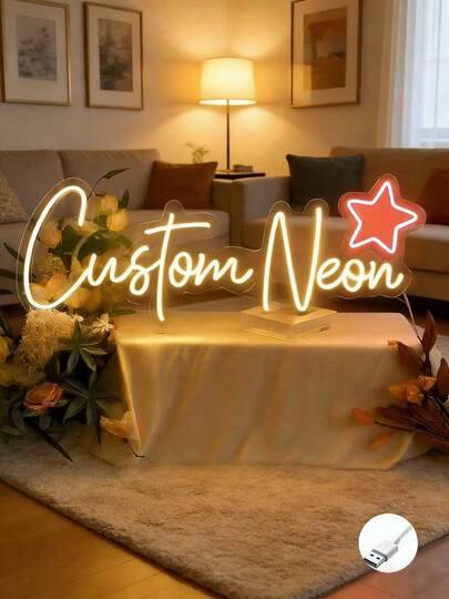 1PC Custom Name & Icon Acrylic LED Light Neon Sign With USB Plug – Personalized Neon Lights, Wall Decor, Room Decoration, Bedroom Accessories, Home Decor, Wedding, Party Supplies, Party Decorations, Christmas, Easter, Halloween, New Year, Birthday, Anniversary, Outdoor, Camping, Event Scene Setup, Household Items, Disco – Unique Personalized Gifts For Boyfriend Girlfriend Wife Husband, His & Her Gift