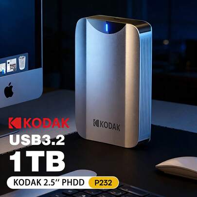  Disco duro portátil Kodak P232 de 1TB, USB3.2, PHDD con velocidad de hasta 100M/s, disco duro externo perfecto y compatible con PS4/PS5, Xbox, Mac y PC