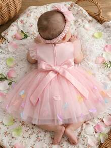 Baby Girls' Pink Party Dress, 0-2 Years Old Infant Birthday Party Tulle Skirt - Pink - View 4