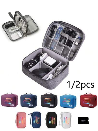 1/2PCS Electronics Organizer Travel Case, Waterproof Cable Organizer Bag For Chargers Cords USB Drives Power Bank, Portable Tech Accessories Storage Pouch With Compartments, Digital Gadget Organizer For Laptop Phone, Carrying Case For Travel Office Business Trip, Back To School, Christmas Holiday Gift