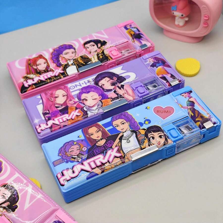 Kpop Demon Huntress K-Pop Girl Group Double-Layer Stationery Box, High-Appearance Zoe Rumi Multi-Functional Large Capacity Pencil Case, Stationery Storage Box, Back To School Supplies - 1 PC Pencil Case, Three Styles Randomly Sent - View 1