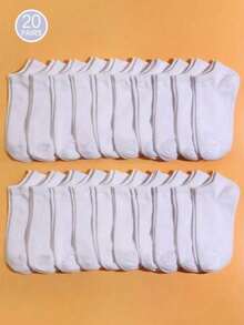 20双装女士纯色短袜 - 白色 - 查看 1