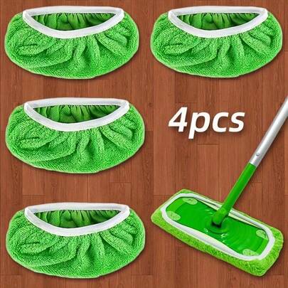 4pcs Reusable Mop Pads: Washable, Durable, Highly Absorbent, Suitable For Dry And Wet Cleaning, Gray Polyester Fiber With White Edging Round Design, Fits Most Flat Mops, No Mop Head Included, Efficient Floor Cleaning Tool | Fine Surface Finish | High Absorbency Material