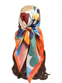 1条时尚印花女士方巾，休闲防晒头巾，大披肩 - 橘色 - 查看 1