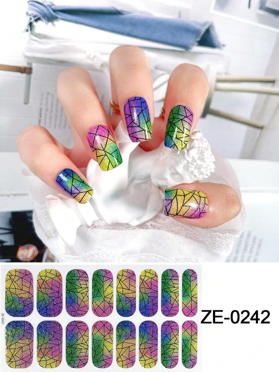 Hình dán móng tay màu hồng san hô, decal trang trí móng tay chống thấm nước, màu trơn, hồng hành lá, hiệu ứng ombre phủ toàn bộ móng.