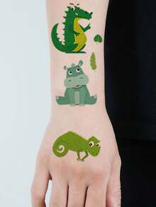 10Sheets Cartoon Animal Patterns Temporary Tattoo Sticker Body Art, Waterproof And Sweatproof Lasting For 2-5 Days, Cute Panda Penguin Boar Monkey Beast Zoon Pattern Fake Tattoo Stickers - Multicolor - View 6