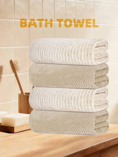 四件套毛巾 | 简约奢华混搭风格套装，珊瑚绒超柔软吸水速干亲肤材质，家庭装，日常必备，适用于浴室、厨房、居家、卫生间、游泳、旅行、水疗、情人节礼物等多种场合，尺寸分别为：13.78x29.53英寸/35x75厘米，27.56x55.12英寸/70x140厘米